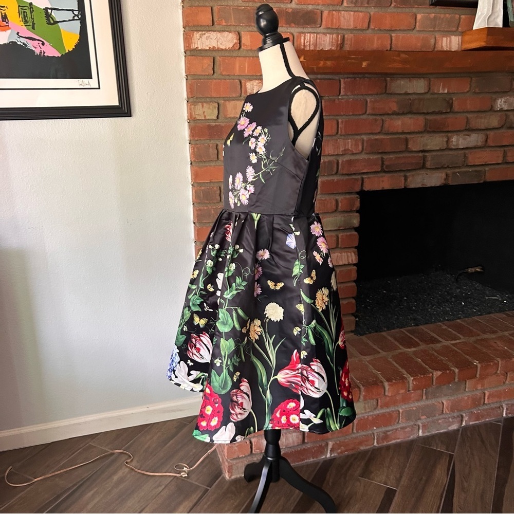 NWT Dalia MacPhee Cascading Floral Midi Dress in Black Sz L - Picture 5 of 9